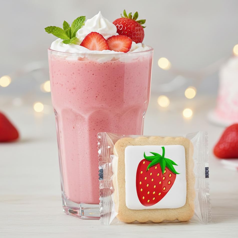 Image of Strawberry Cookies Theme Party Favors Strawberries | Individually Wrapped 24 Pack Themed Cookies | Birthday Baby Shower Spring Summer Fruit Kids Adults Treats Berries