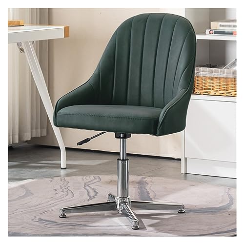 Silla de escritorio sin brazos acolchada de tela verde, silla de oficina giratoria con respaldo medio, sin ruedas, diseño de patas cruzadas para el hogar y la oficina, elegante tocador y asiento de