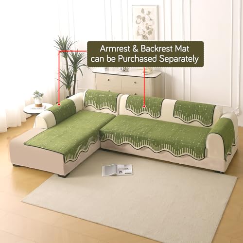 Image of HOKIPO Supple Soft Wavy Sofa Cover L Shape 6 Seater Mat, 3+3, Green