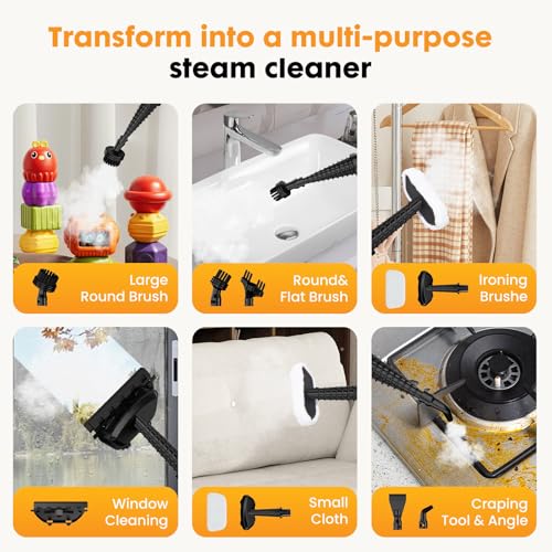 Image of NEWBULIG 14-in-1 Steam Mop, Powerful Detachable Handheld Steam Cleaner for Floor Cleaning with 2 Washable Pads, 16.4 FT Cord, Multi-Purpose Floor Steamer for Hardwood, Clothes, Carpet, Tile, Grout