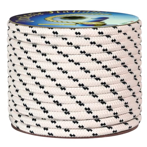 Corderie Italiane 006000488 Treccia mare multiuso giardino e fai da te, stabilizzato ai raggi U.V. resistente a intemperie e agenti atmosferici, 8 mm, 30 mt, colore bianco con spia blu