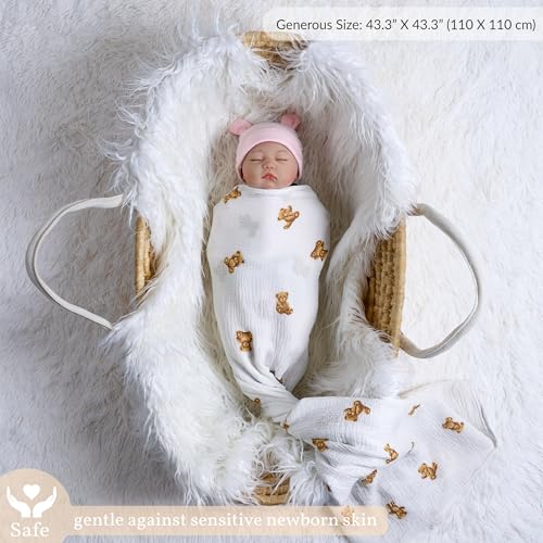 Image of Meracorallo Muslin Swaddle Blanket, 100% Cotton Receiving Blanket Soft and Breathable Swaddle Wrap for Baby Boys and Girls, Bears