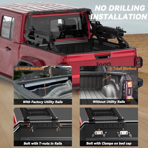 Image of Machine Gun Roll Bar for 2019-2026 Jeep Gladiator Pickup Truck, No Drilling Needed Military Gun Bar Chase Rack | Compatible with Retract Bed Cover T-Slots