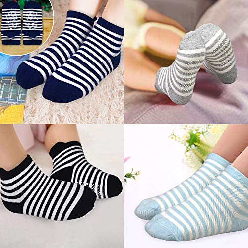 Image of Tphon 12 Pairs Toddler Non Skid Socks with Grips Anti Slip Bottom, Cotton Non Slip Ankle Crew Socks for Boys, Girls, Kids(1-7Years)