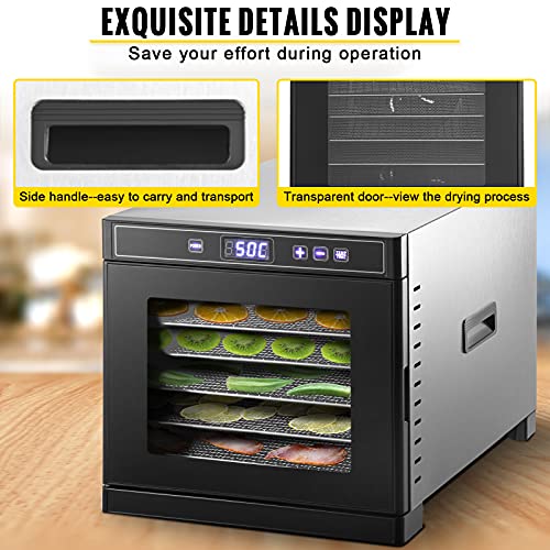 VEVOR Máquina Deshidratadora de Alimentos Eléctrica 6 Bandejas 600 W Secador de Frutas y Verduras 35-75 ? Temporizador 48 H Deshidratadora de Frutas Setas Carne de Acero Inoxidable con Pantalla Táctil - imagen 5
