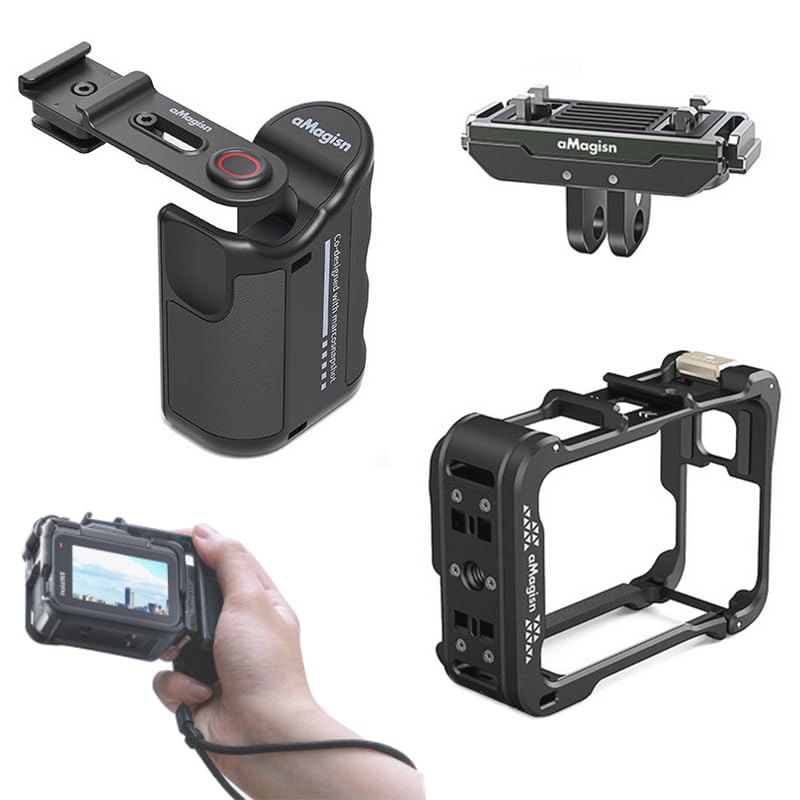 Coyktonty Camera Grip Holder Set (Camera Grip/Cage/Adapter) for Insta360 Ace Pro2/Ace Pro/GoPro Hero 13 12 11 10 9/DJI Action 5 Pro/4 3 with Shutter