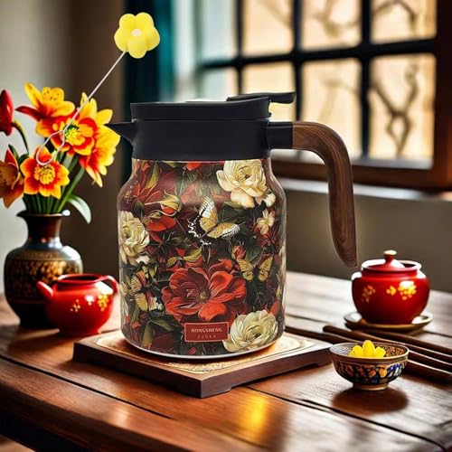 Termo con infusor, diseño floral vintage, tetera Doresty de acero inoxidable con infusor incorporado.(#12)