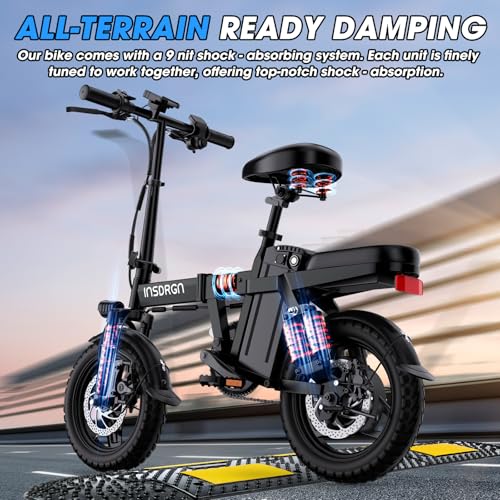INSDRGN Electric Bike for Adults,14" Folding Adult E Bike with 500W Motor,20 mph,28 Miles Range,Advanced 9-Point Suspension & Pro-Level 44.99% Brake Ratio,Removable Battery,UL 2849 Certified - Image 7