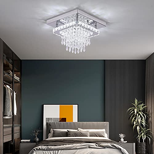 Vetrulus Led Crystal Ceiling Light Square Ceiling Lamp K9 Crystal Chandelier Droplet Ceiling Lights Flush Mount Stainless Steel Pendant Light Fixture For Living Dining Room Kitchen Hallway #TOP1