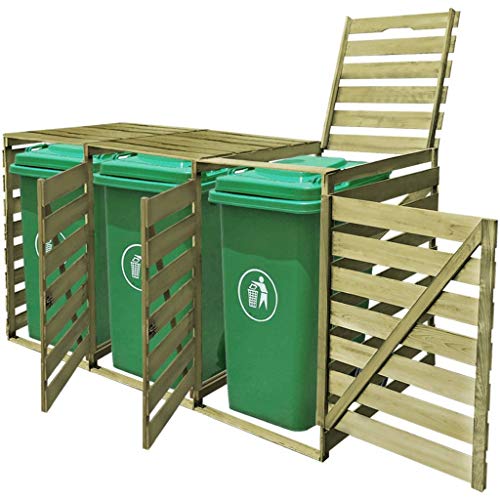 yorten Triple Wheelie Bin Shed 240 L FSC Impregnated Wood Rot-resistant 218,3 x 92 x 120 cm