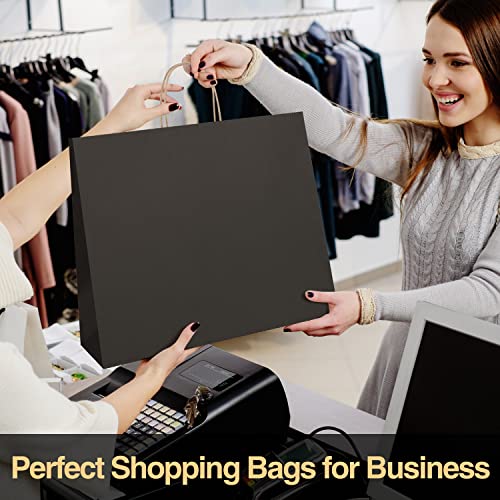 Poever 16X6X12 Kraft Paper Bags With Handles 50 Pcs Bulk, Large Shopping Bags Black Gift Bags Tote Bags Recyclable For Small Business Retail Grocery Merchandise #TOP6
