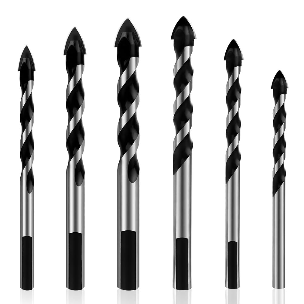 Flintronic Juego de Brocas para Azulejos, 6PCS Set de Brocas(4/6/6/8/10/12 mm) Punta de Carburo de Tungsteno, Adecuado Para Azulejos de Acero Al Carbono, Madera,Vidrio, Porcelana, Hormigón Plástico