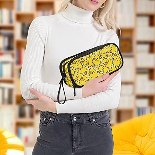 Image of Pencil Case Yellow Duck Cartoon 3 Compartments Pencil Pouch | Big Capacity,Aesthetic,Organizer Markers,Pencil Box,,Boys,Girls,Adults,Students,Back to School Season,Gift