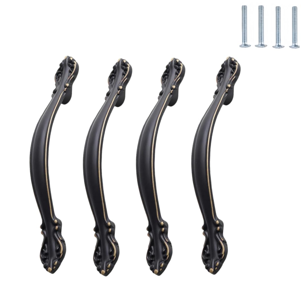 NLQCSXWEP Zinc Alloy Cabinet Bow Handle, Zinc Alloy Cabinet Wardrobe Door Drawer Handle Black Pack of 4(H-96mm Black)