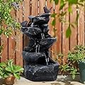5-Tier Cascading Rock Water Fountain, Outdoor Garden Waterfall Decor with LED Lights, Resin Stone, Built-in Pump, 26.8" H, Ideal for Garden, Patio, Backyard, Deck, Porch, and Home Art Decor 5 Tier
