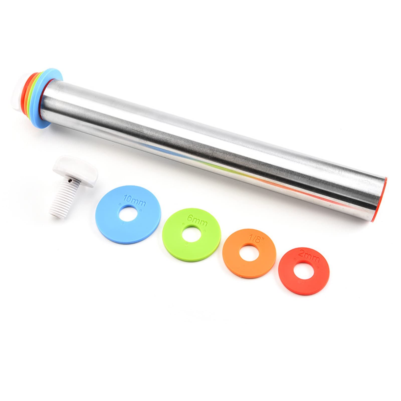 Rodillo con juego de alfombrillas para pastelería, rodillo ajustable con anillos de grosor (4 piezas） ， para pasteles y masa de pizza, pasta y galletas. (Color : Silver, Size : 17in)