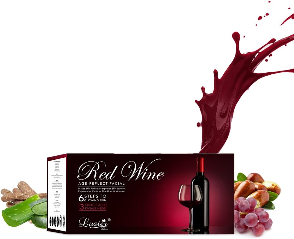 Luster Wine Age Reflect Facial Kit | 3 Single Use Facials Inside | Anti Ageing Facial Kit | Wine Facial | For Glowing Skin & Deep Cleansing | Skin Brightening & Instant Glow | Facial Kit For Women & Men | All Skin Types | Paraben & Sulfate Free -120ml