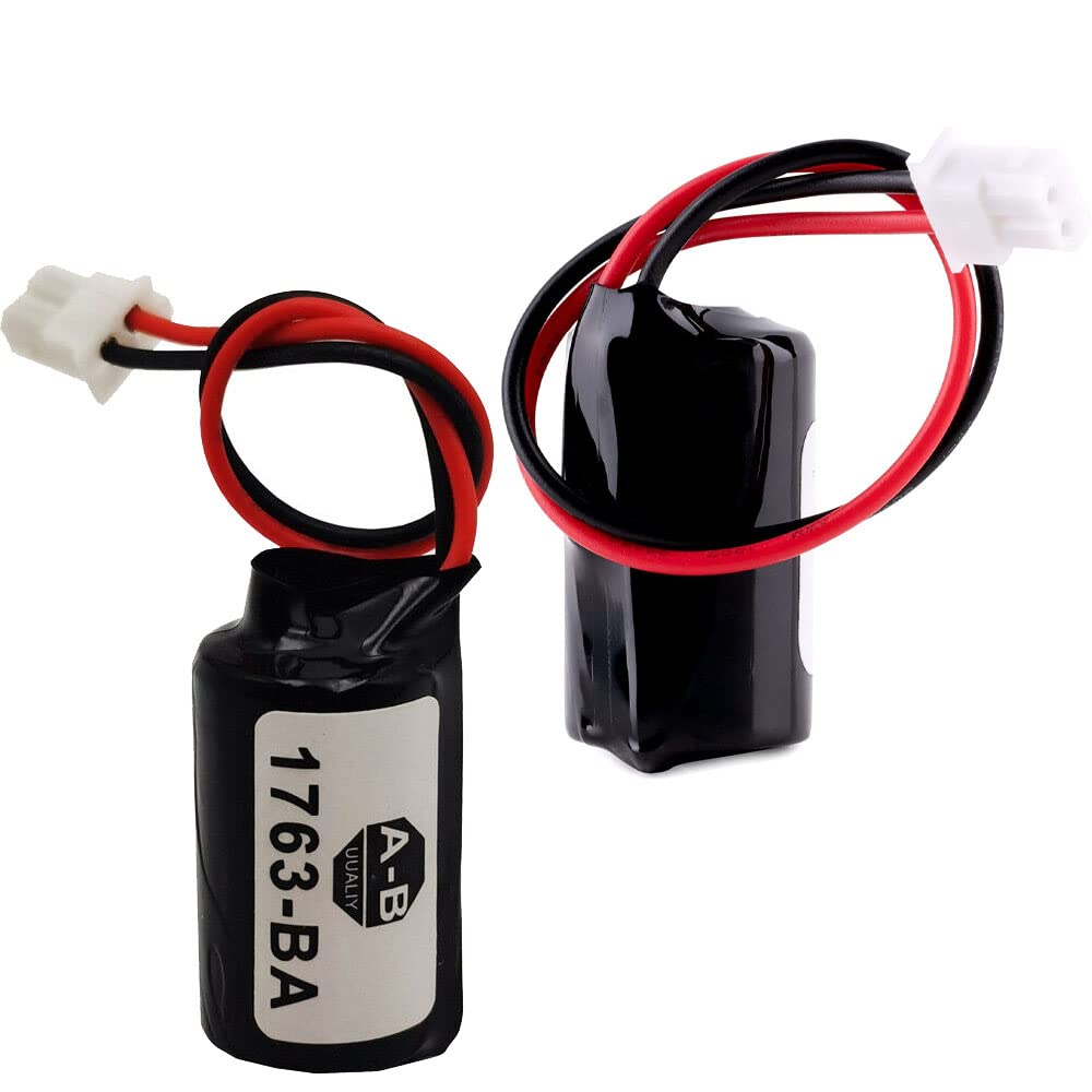 zoyfayl 2 Pack 1763-BA PLC 3V Lithium Batteries 1100mAh Replacement COMP-295 for Allen Bradley 1763-BA Battery with Plug (2 Pcs)