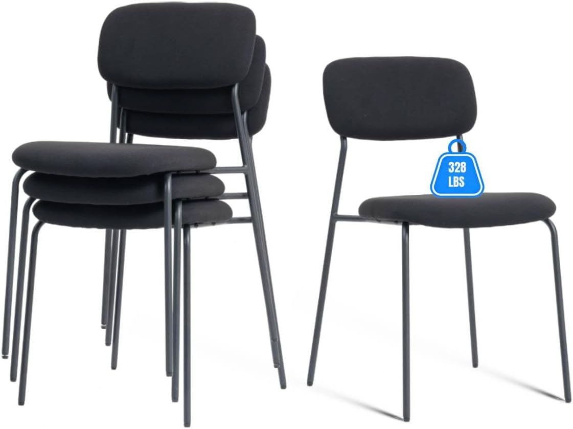 Stackable Dining Chairs Set of 4, Stack Chair with Padded Seat & Back, 4-Pack Indoor Stacking Chairs for Waiting Room, Classroom, Church, Lobby and Restaurant, Blue.