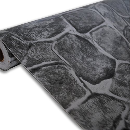 ZeroStage 11 Yards Stone Wallpaper Peel and Stick Removable Castle Tower Rustic Contact Paper Self Adhesive Backsplash Wall Panels Decorative for Cabinets Kitchen Dark Grey Fortress