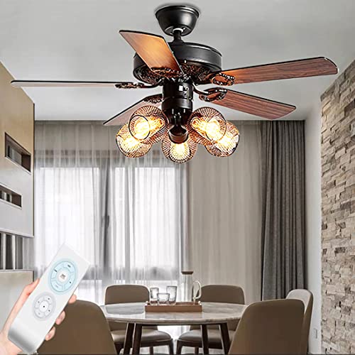 Up To 40% OFF Ceiling Fan with Lights Remote Control 52 Inch Farmhouse Rustic Ceiling Fan with Light Living Room Fan Ceiling with Lights Vintage Industrial Ceiling Fan with Light for Kitchen Dinning Room Bedroom
