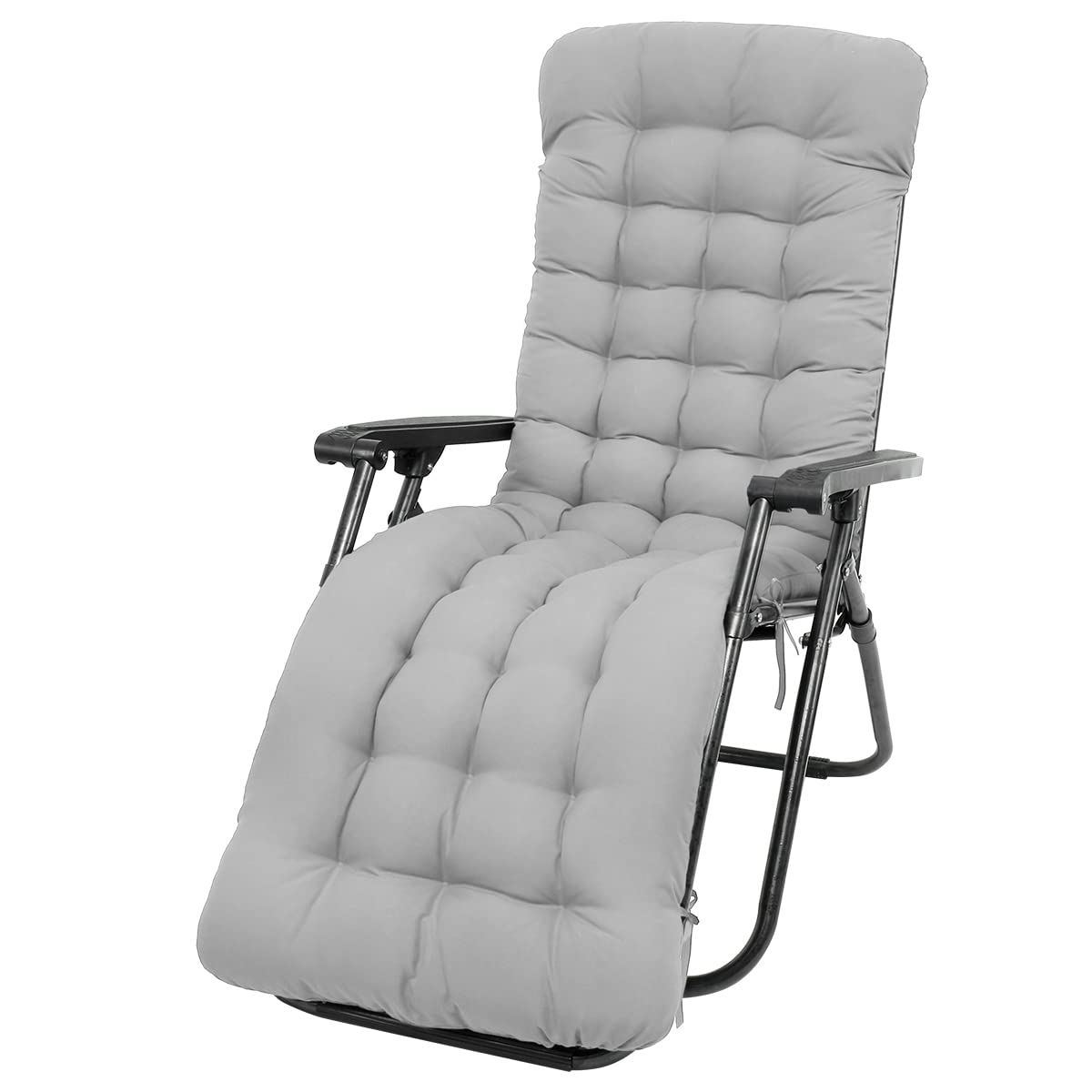 Jetcloud Grey Soft Garden Sunbed Cushion with Non-Slip Top Cover and Ties, 170 * 53 * 7 cm, Outdoor Patio Beach High Back Chair Relaxer (No Chair)