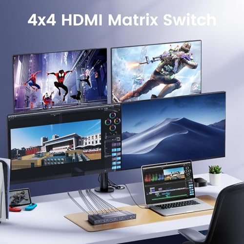 Image of ETZIN 4x4 HDMI Matrix Switch 4K 30Hz, 4 in 4 Out HDMI Switch with Remote Supports HDR, 3D, HDMI 1.4, HDCP 1.4, Downscaler 4K & 1080P, 4 Way HDMI Splitter Switch for Fire TV Stick, PS4 /5 EPL-1549H