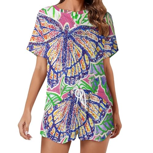 Pyjama femme papillon aquarelle en tissu léger de qualité pour vêtement de nuit