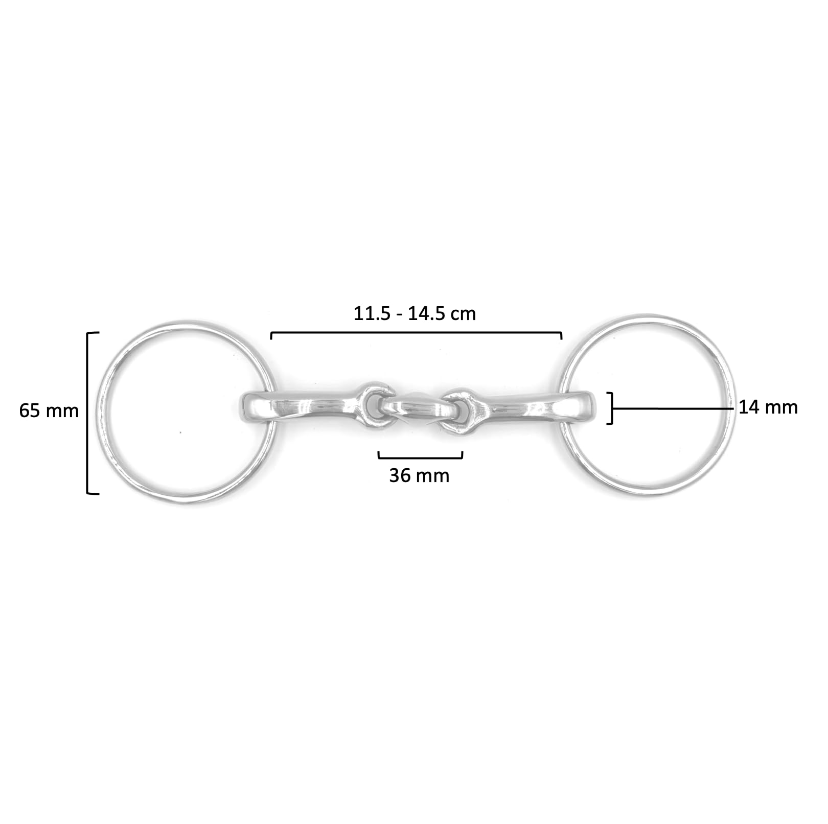 Gebiss ErgoBit Wassertrense Doppelt Gebrochen anatomisch geformt Edelstahl Ringdurchmesser 65 mm Gebissstärke 14 mm