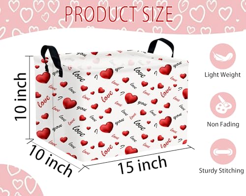 Image of Large Valentine's Day Basket Heart Shaped Storage Bin for Gifts Collapsible Organizer Room Decor (3D Love)