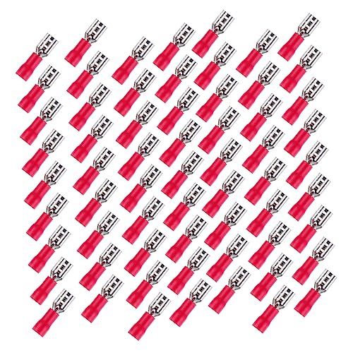 KICHOUSE 200pcs Insulation Spring Crimp Terminal Female Crimp Electrical Wire Connectors Cold Pressed Terminal Spade Connector Female Quick Disconne Insulated Terminal Red Brass