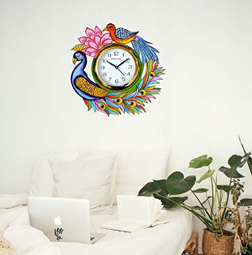 Image of Wooden Peacock Design Wall Clock Analog Decorative Clock for Home, Office & Study Room (13 x 13 Inch)