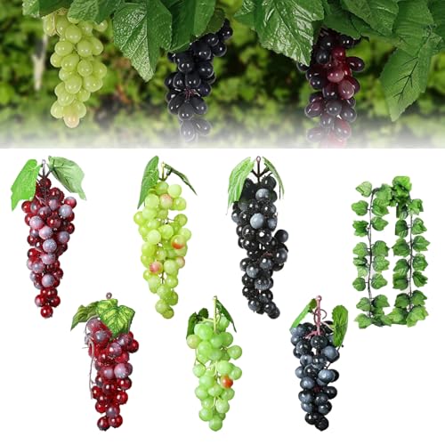 Molyorch 7 Piezas Racimos de Uvas Artificiales, Uvas Falsas Decorativas, Racimo Uvas Decorativas, para Decoración de Jardín Familiar, Accesorios de Frutas Simulados, Feria del Vino