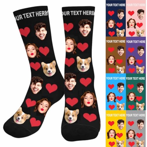 Custom Face Socks with Picture, Personalized Socks with Photo Customized Unisex Funny Crew Sock Gifts for Men Women