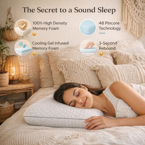 Image of LA VERNE Cooling Gel Infused Pincore Technology Breathable Memory Foam Pillow with 3S Rebound| Cool Gel Cervical Support for Neck & Shoulder Relief (2, White, Queen (U.K. Standard))