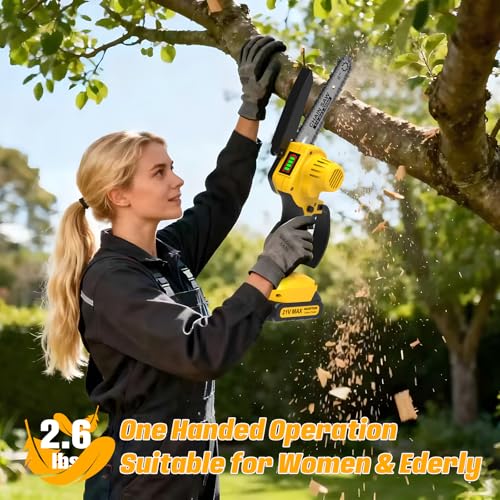 6 Inch Mini Chainsaw Cordless,Upgraded Electric Chainsaw with Battery level display and Tool-Free Tensioner,Portable Mini Chain saw for Trees Branches Trimming,Wood Cutting - Thumbnail 2
