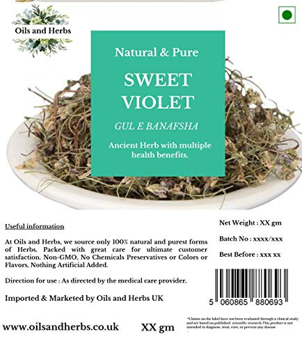 Organic Dried GUL E BANAFSAA 100% Natural and Organic AKA Sweet Violet by Oils and herbs UK 50GMs