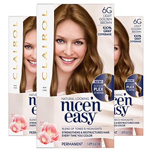 Clairol Nice'n Easy Permanent Hair Color, 6G Light Golden Brown, 3 Count