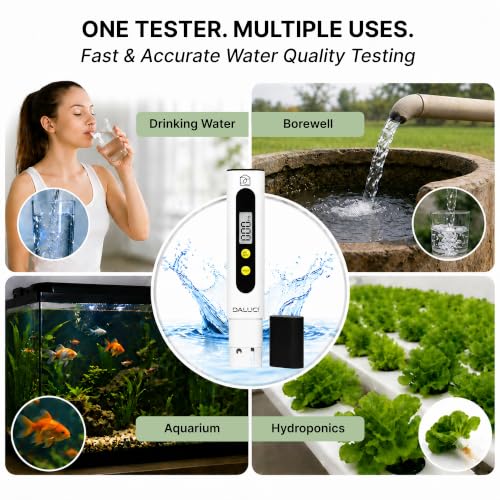 Image of DALUCI TDS Meter for Water Testing | Digital Water Tester PPM Meter | Total Dissolved Solids TDS Meter for Drinking Water, RO, Aquarium & Borewell | Accurate Water Quality Tester - White