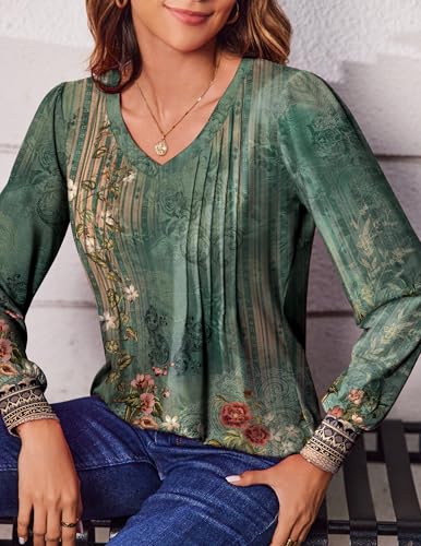 Vrtige Women's V Neck Twist Front Long Sleeve Tunic Top - Casual Blouse With Irregular Hem