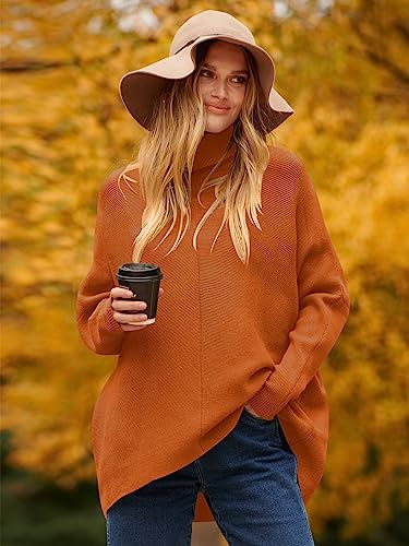 Image of ANRABESS Womens Casual Fall Sweater Turtleneck High Neck Batwing Sleeve Oversized Sweater Dress