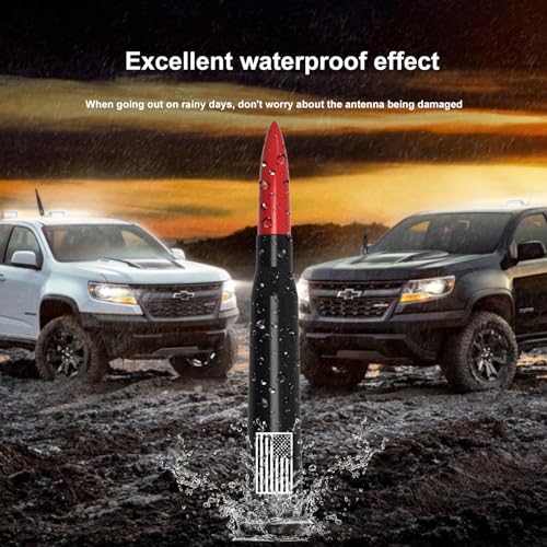 Image of Car Truck Bullet Antenna with Tire Valve Caps American Flag Universal Short Replacement for GMC Sierra Chevy Silverado Dodge Ram 1500 2500 3500 Ford F150 F250 F350 Super Duty Raptor Accessories, Red
