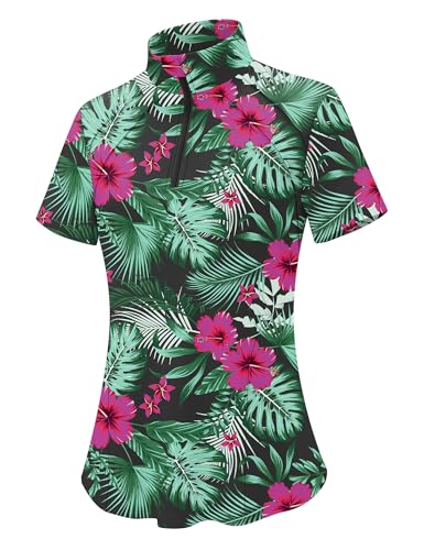 Image of LOMON Womens Golf Polo Shirts Summer Short Sleeve 1 /4 Zip Tops Moisture Wicking Casual Tennis Activewear with Pockets