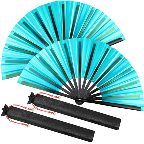 Image of Maitys Large Rave Fan Folding Handheld Fans 13'' Clap Fans for Line Dancing Clack Fan Holographic Festival Accessory for Martial Art Gift Performance, Includes 2 Pouch