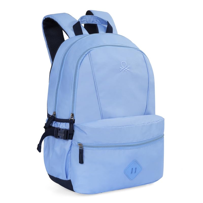 Image of United Colors of Benetton Mono 21L Laptop Backpack - Light Blue, Water-Resistant, Fits 14-inch Laptop, Padded Back & Straps, for Work, School & Gym