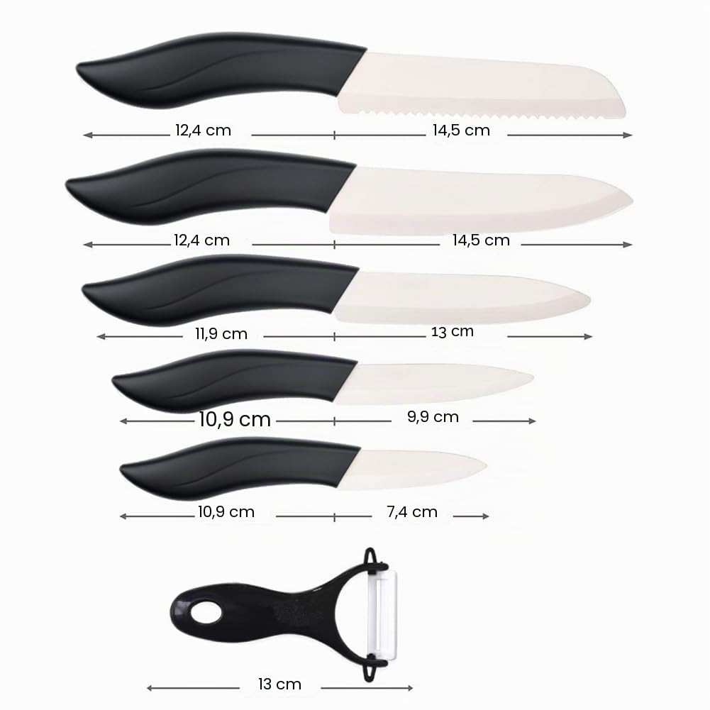Set di coltelli in ceramica 6 pezzi coltelli in ceramica colorati con copertura set di coltelli da cucina include pelapatate coltello da paring da 3 pollici coltello da pane coltello da