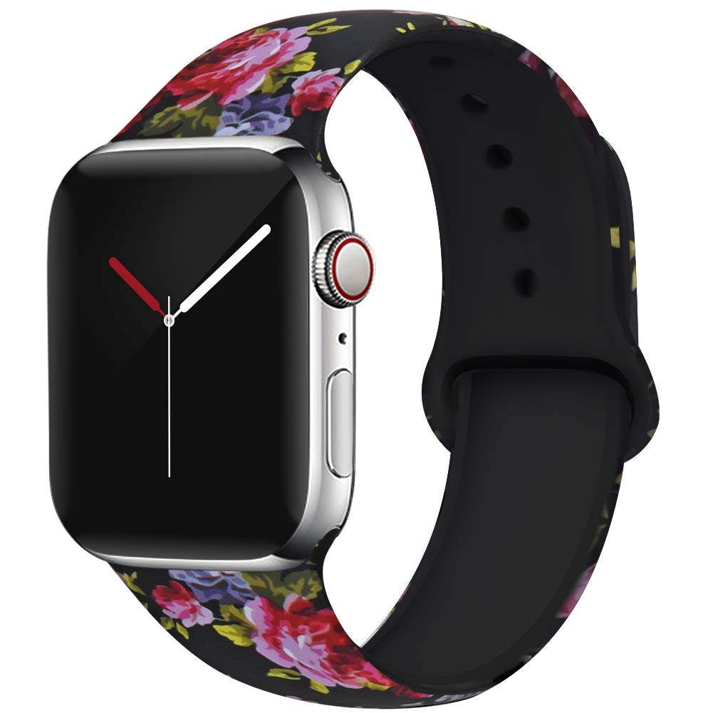 OriBear Compatible with Apple Watch Band 38mm 40mm 41mm 42mm 44mm 45mm Cute Leopard Strap for Women Girls, Soft Silicone Floral Printed Replacement Wristband for iWatch Series 7 6 5 4 3 2 1 SE