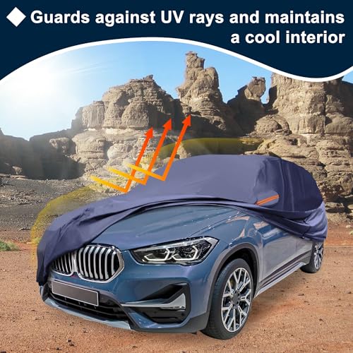 Image of Navy Blue Heavy Duty Waterproof Car Cover for SUV 173 inch-179 inch - All-Weather UV Protected Outdoor Full Exterior Cover with Sun /Snow /Rain Resistance