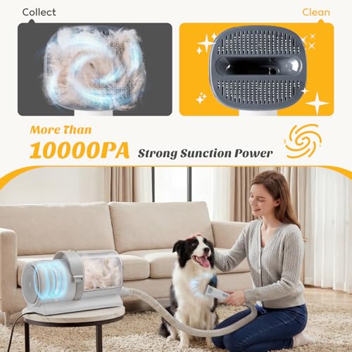Image of NEWBULIG Pet Grooming Vacuum Kit, 2.5L Dust Cup, 3 Suction Modes and 5 Groomer Tools, Dog Clippers with Cordless Low Noise for Cats, Dogs Other Animals Hair Trimmer