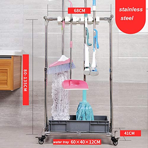Mop and Broom Holder,Stainless Steel Tool Hanger Standing Floor Storage